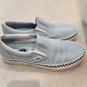 Vans blue with checkered stripe slip on